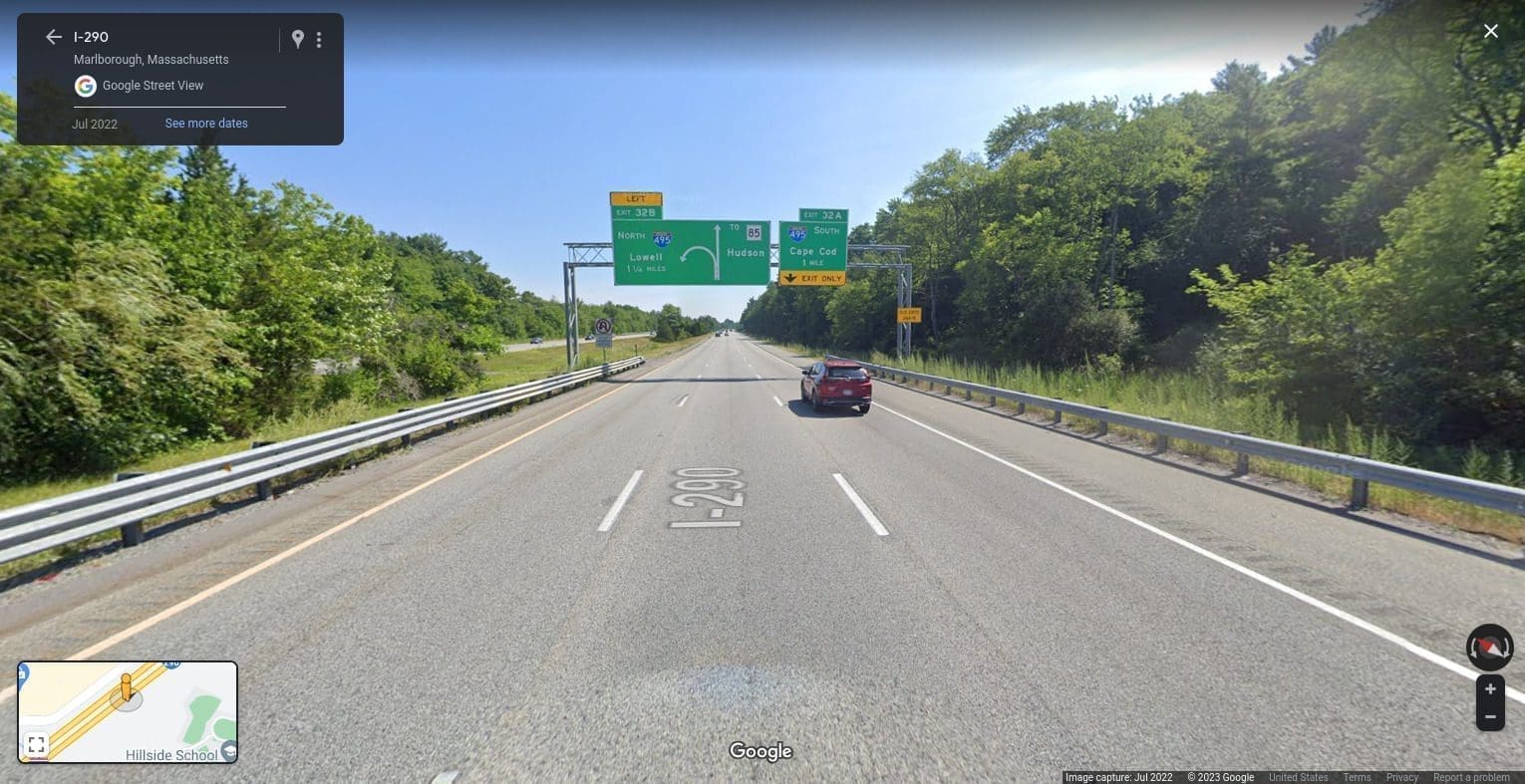 Google Streetview of highway sign overpass